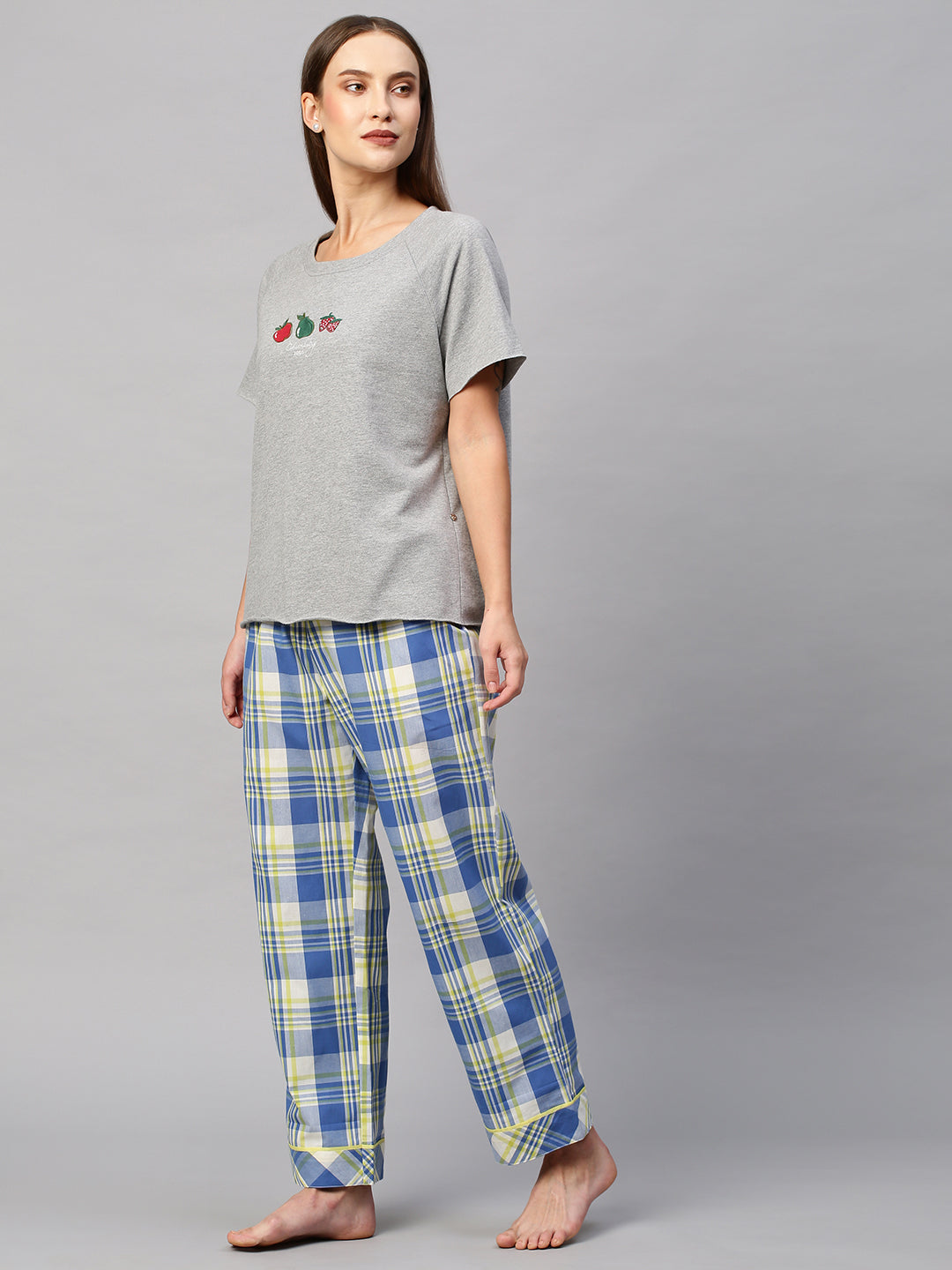 Embroidered French Terry Raglan Tee W/ Checkered Pj's