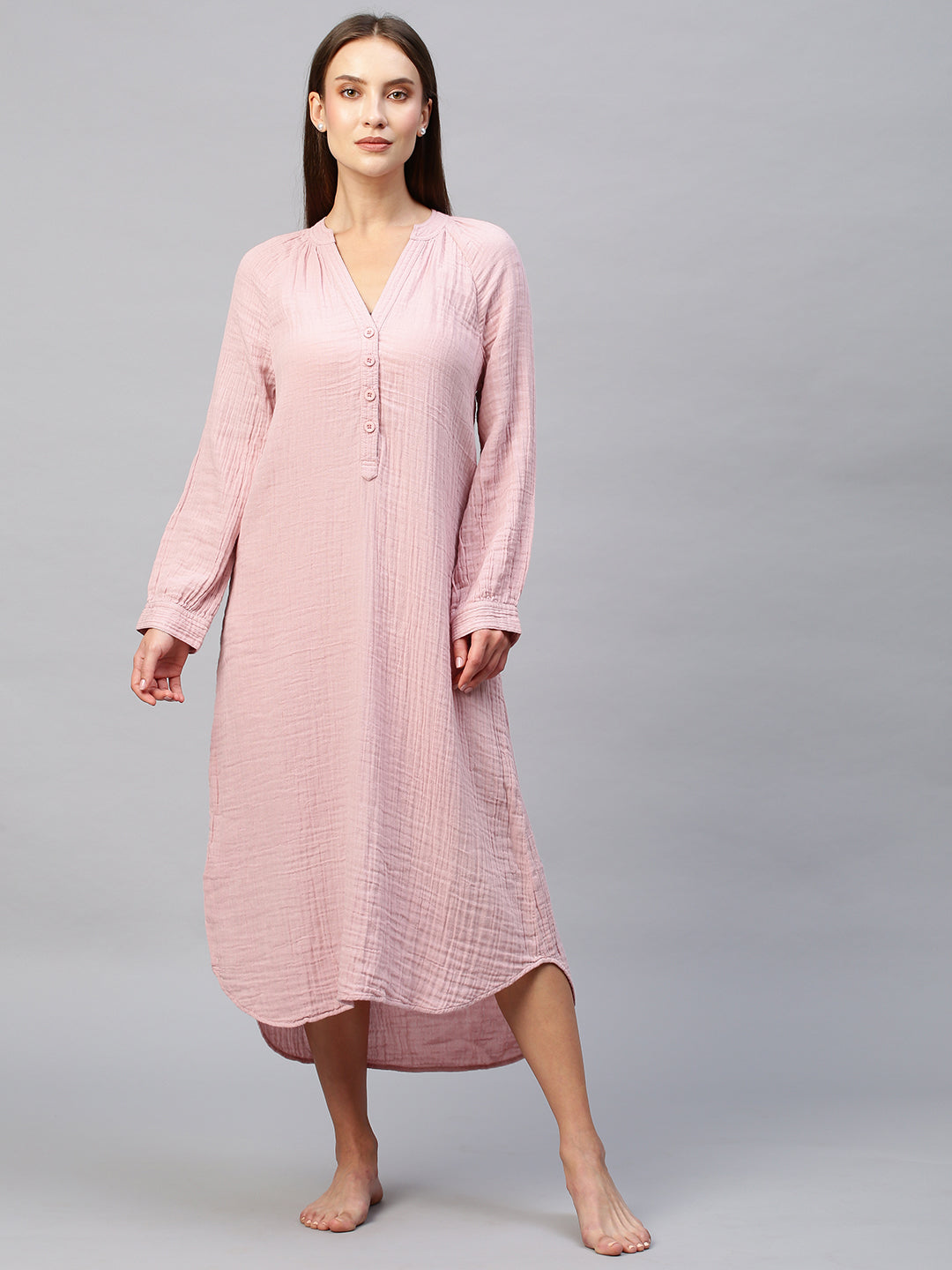 Crinkle Double Crepe Cotton Pop Over Lounge Dress