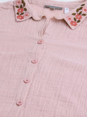 Crinkle Double Crepe Cotton Lounge Set W Embroidered Collar