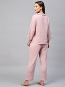 Crinkle Double Crepe Cotton Lounge Set W Embroidered Collar