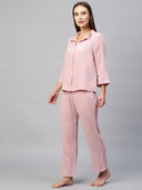 Crinkle Double Crepe Cotton Lounge Set W Embroidered Collar