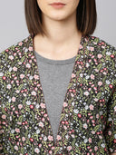 Knit A-Line Maxi Dress W/ Printed Cambric Kimono Wrap