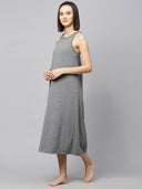 Knit A-Line Maxi Dress W/ Printed Cambric Kimono Wrap
