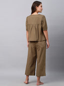 Crisp Poplin Co-Ord Set  With An Embroidered Swing Basque Top And Cropped Pj's