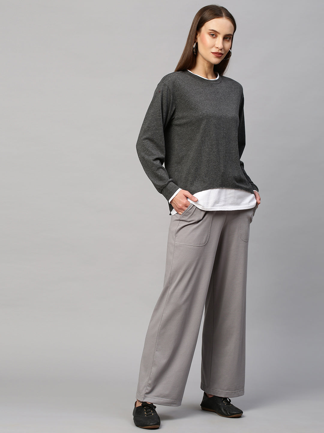 Tonal "Airport Look" With Faux Layered Sweat Tee & Lounge Pants