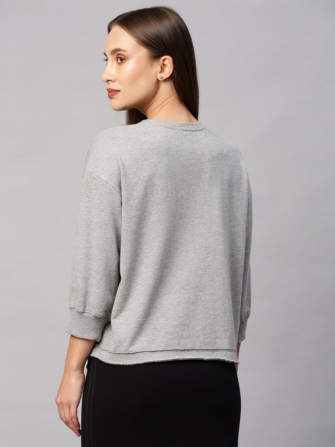 French Terry Drop Shoulder Sweatshirt With Pearl Embroidery