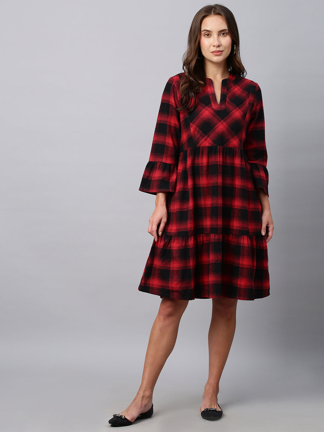 Brushed Flannel, Bias Yoke Tiered Plaid Dress