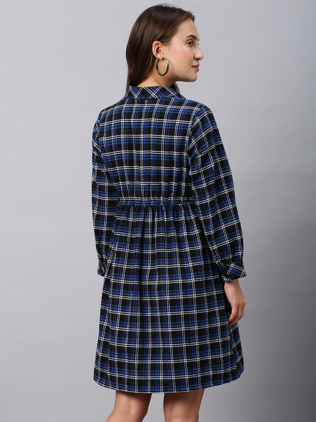 Brushed Flannel Waisted Pop Over Shirt Dress