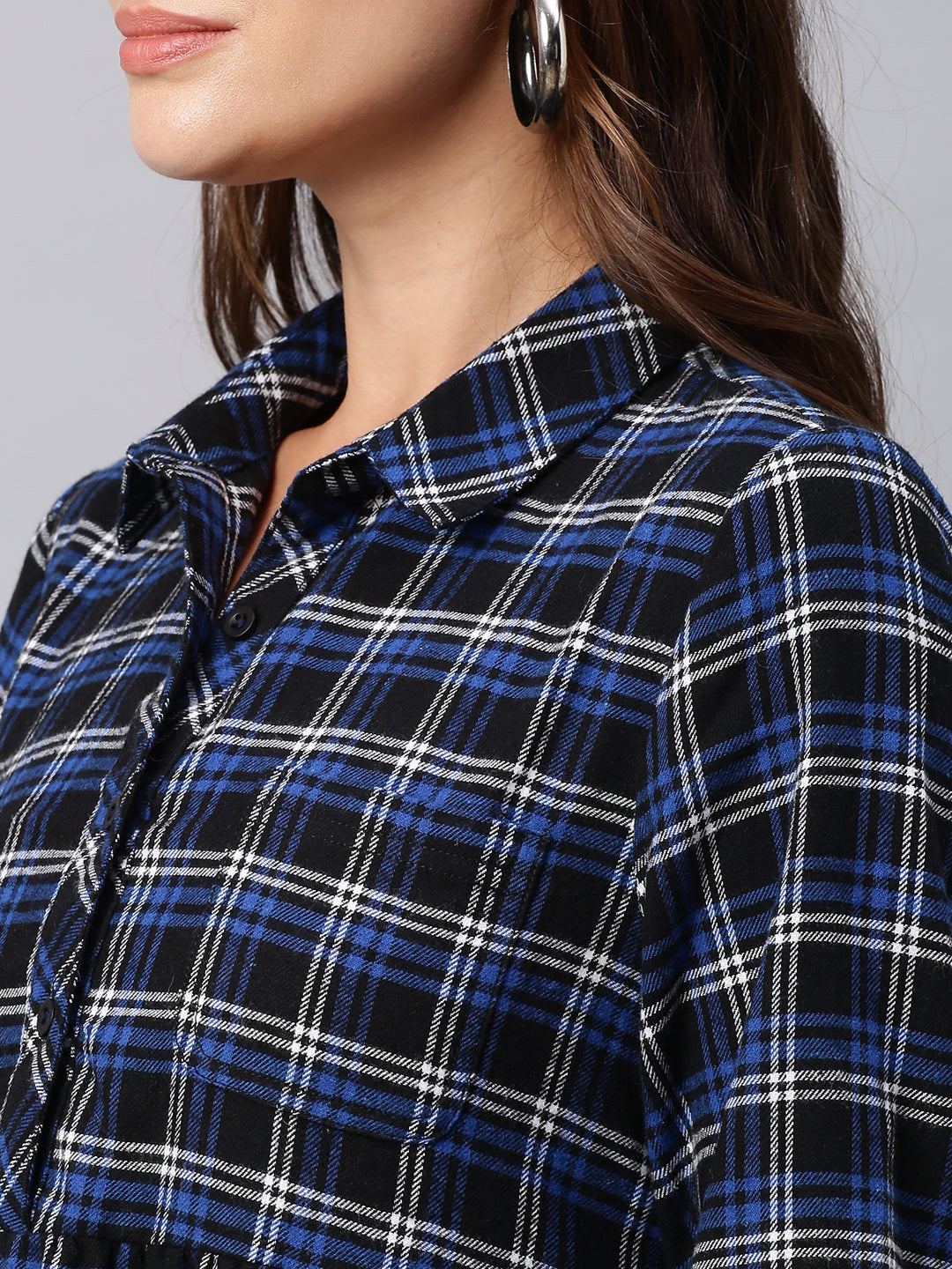 Brushed Flannel Waisted Pop Over Shirt Dress