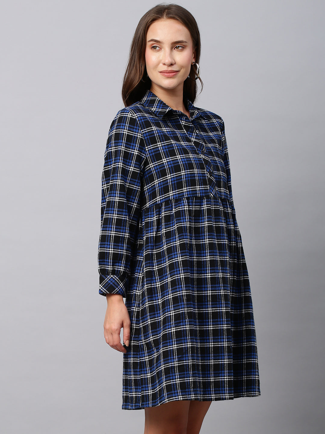 Brushed Flannel Waisted Pop Over Shirt Dress