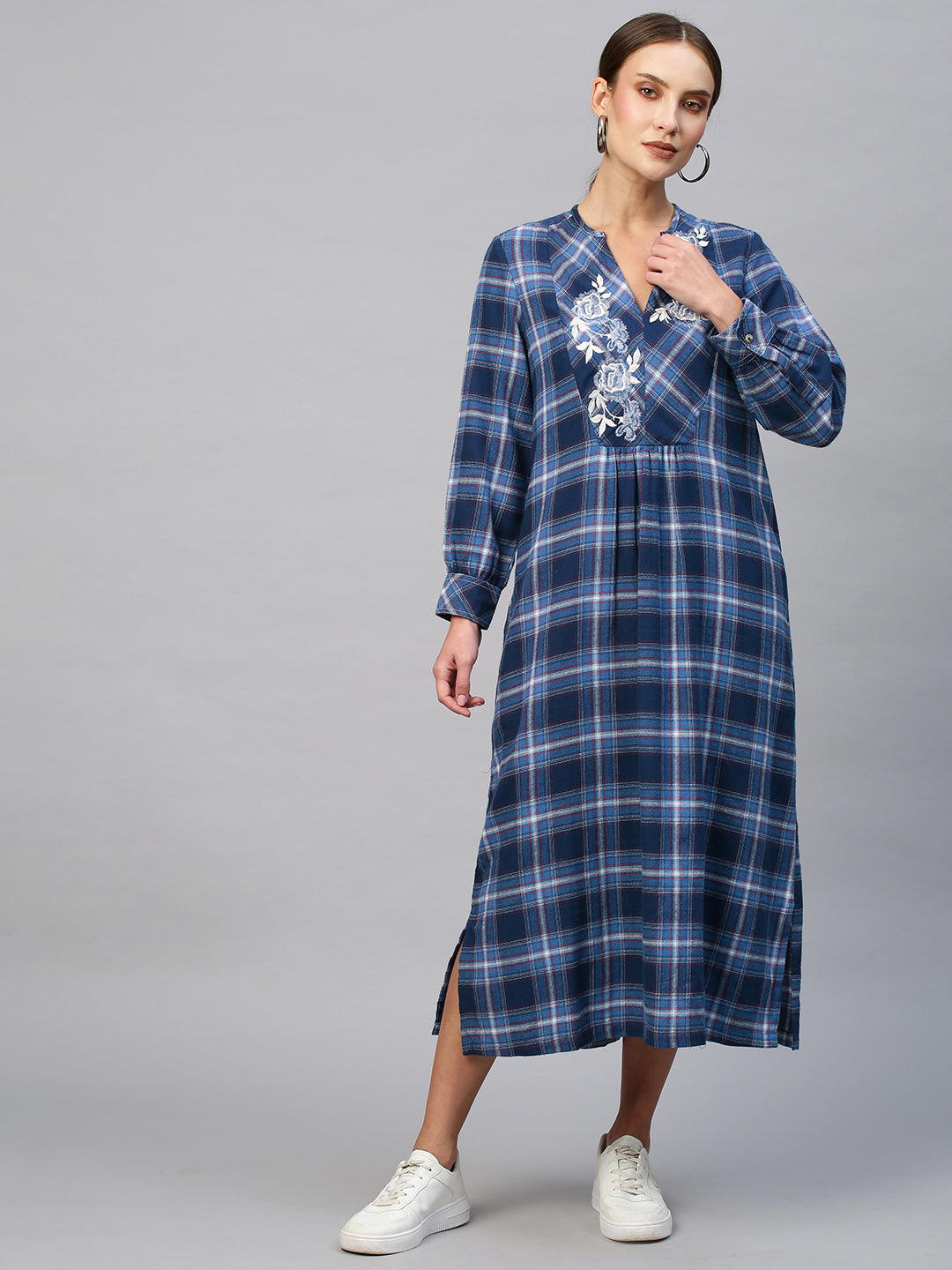 Brushed Flannel Embroidered Pop-Over Tunic Dress